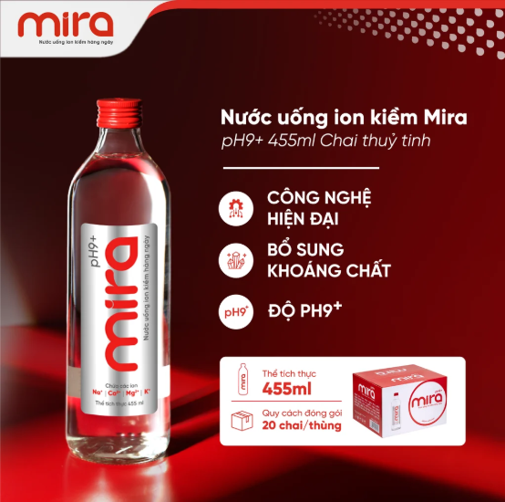 Nước uống ion kiềm Mira pH9+ 455ml